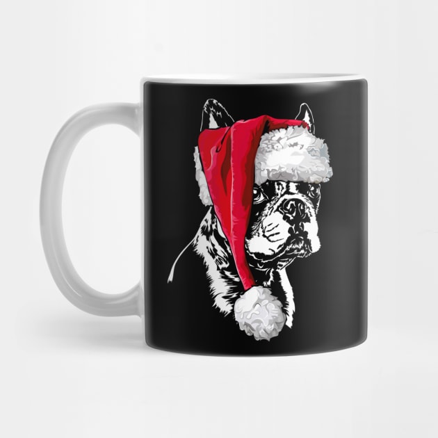 Funny Cute Boston Terrier Santa Christmas dog by wilsigns